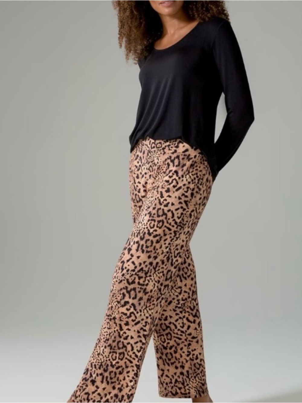 Soma Leopard-Print Long Sleeve Pajama Set - Black & Tan